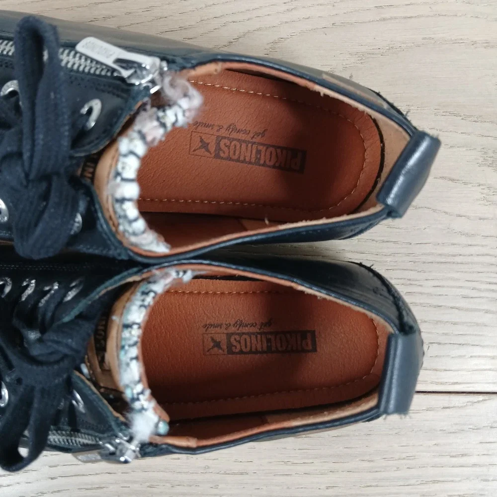 Pikolinos Sneakers Women 7 Black Leather Lace Up Zip Streetwear Casual Comfort